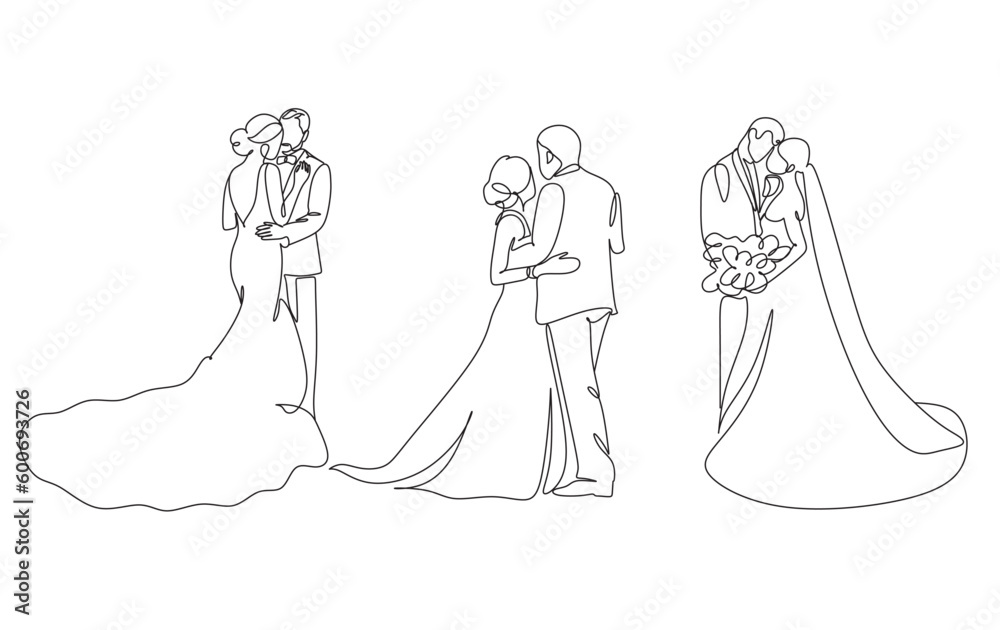 Single one line drawing happy cute married man and woman dancing on the ...