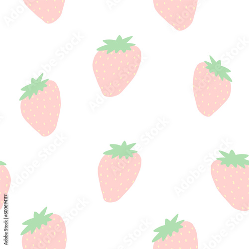 strawberry seamless pattern, pastel hand drawn strawberry print,summer illustration for textile, cover design,wallpaper,kitchen fabric and accessories, fruit on white background