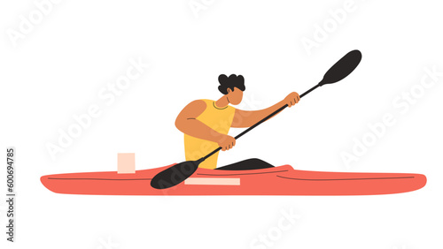 Man paddling on sprint kayak K1. Vector hand drawn illustration.  photo