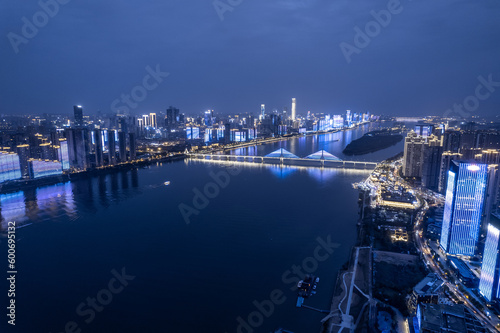 Architectural scenery on both sides of the Xiangjiang River in Changsha, China
