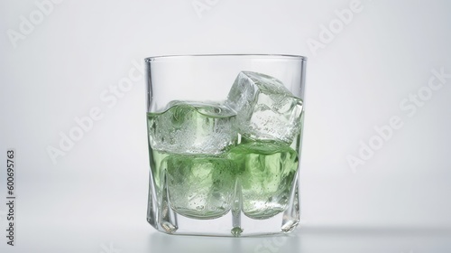 Paddy ice cubes in a glass of water background. AI generative.