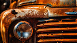 Old vintage disheveled old pickup truck decaying cracked, rusted.  Ai generative