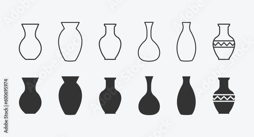 vector illustration of vase isolated icon set. linear and filled style flat decoration sign for mobile concept and web design