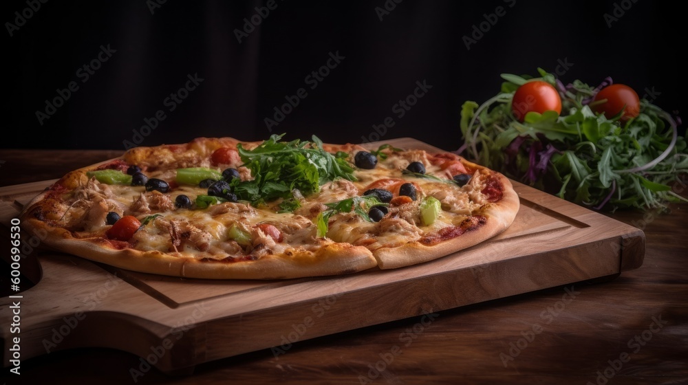 Pizza, traditional Italian pizza. Cooking pizza. AI generative.