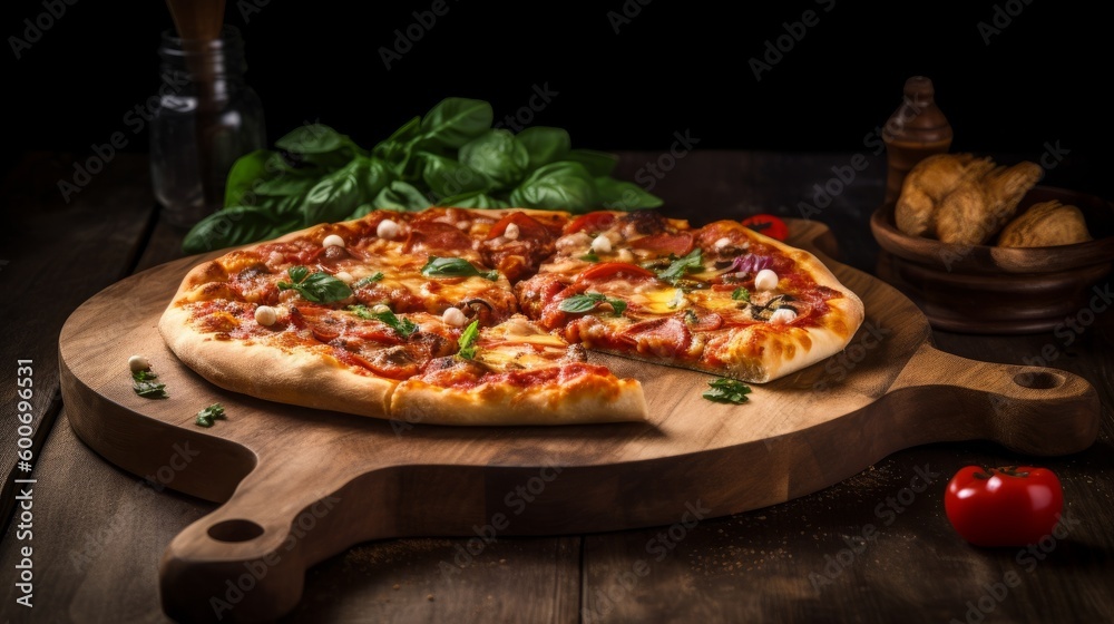 Pizza, traditional Italian pizza. Cooking pizza. AI generative.