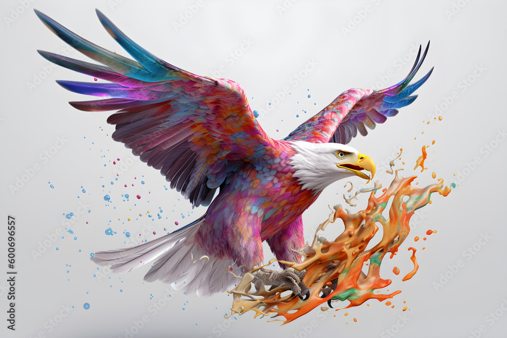 Fototapeta premium a colorful eagle in action. ambient occlusion art style