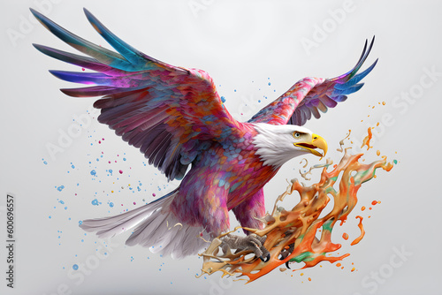  a colorful eagle in action.  ambient occlusion art style