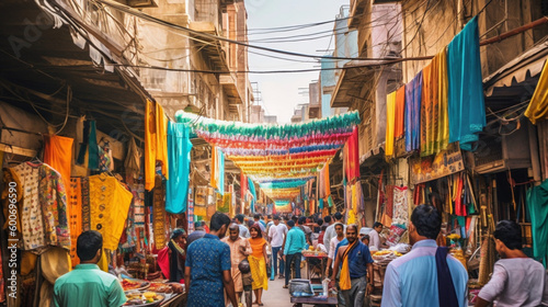 Marketplace, Bazaar, with people roaming around. Created using Generative AI Technology. © Muhammad