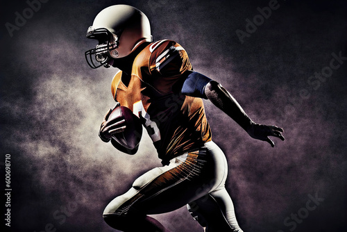 American football quarterback player running with ball (Generative AI)