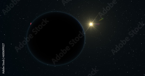 Abstract realistic futuristic planet round sphere against the background of stars in space