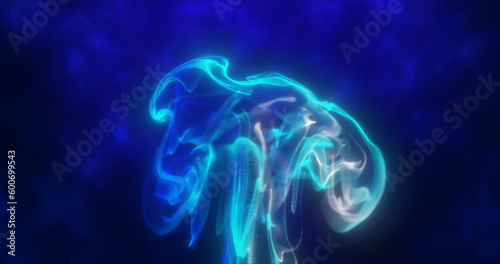 Abstract blue glowing fluid of particles and waves abstract liquid background