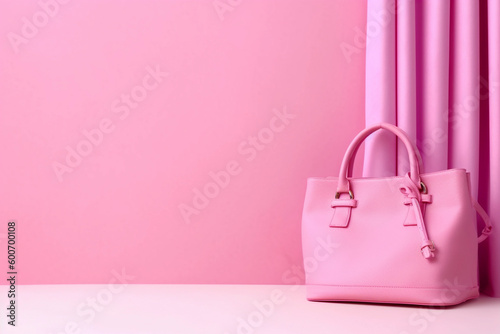 Pink leather bag in a pink room Generative AI