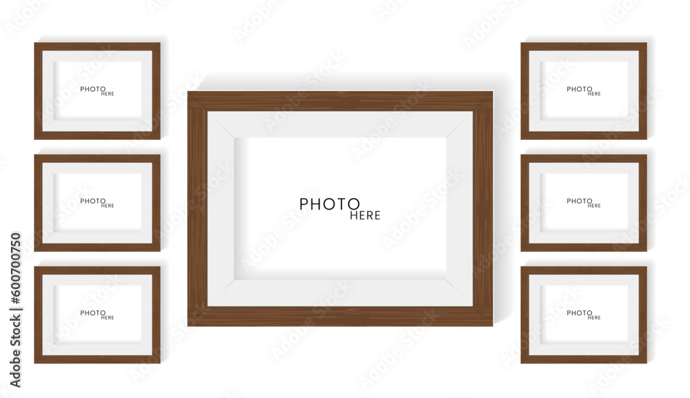 Three realistic photo frame mock up design, modern mock up for wall art vector illustration Three realistic photo frame mock up design, modern mock up for wall art vector illustration