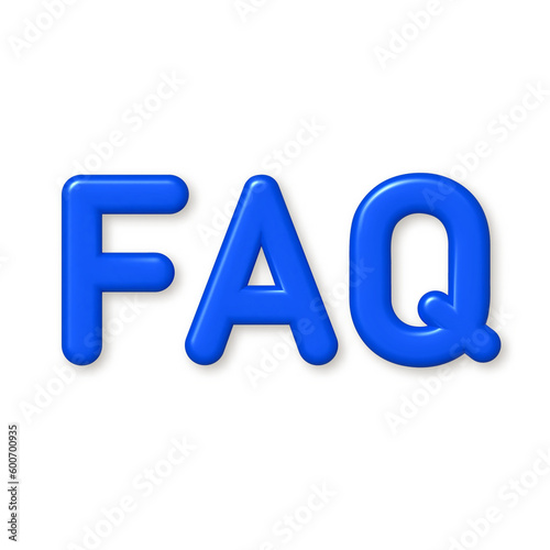 3D Icon. Blue 3d FAQ letters with shadow. png illustration.