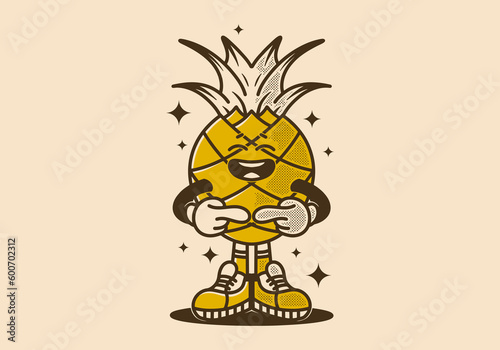 pineapple character design with shy expression