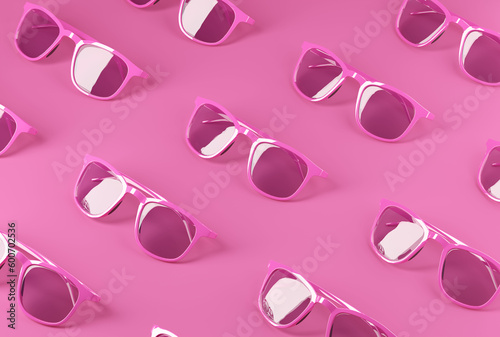 Pink sunglasses pattern on pastel background. Minimal summer concept.