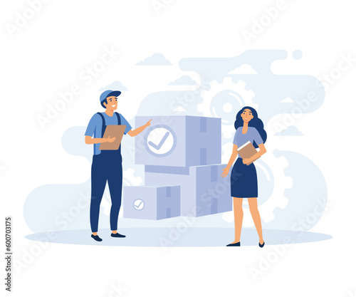 Customer support, express delivery service, transportation business, order received, flat vector modern illustration