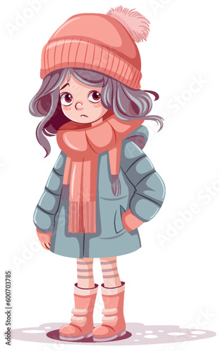 Shy Girl Dressed in Winter Clothing