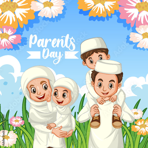 Happy parents days with flower and outdoor background