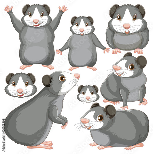 Set of guinea pig cartoon character with head and facial expression