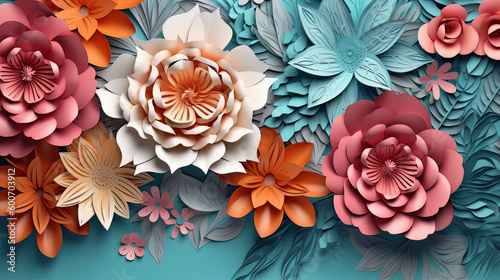 Paper folded and cut flowers. Created using generative Ai