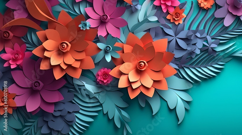 Paper folded and cut flowers. Created using generative Ai