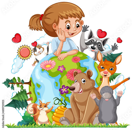 A girl and cute wild animals