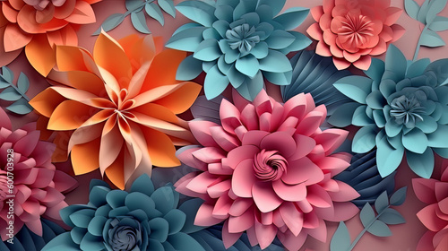 Paper folded and cut flowers. Created using generative Ai