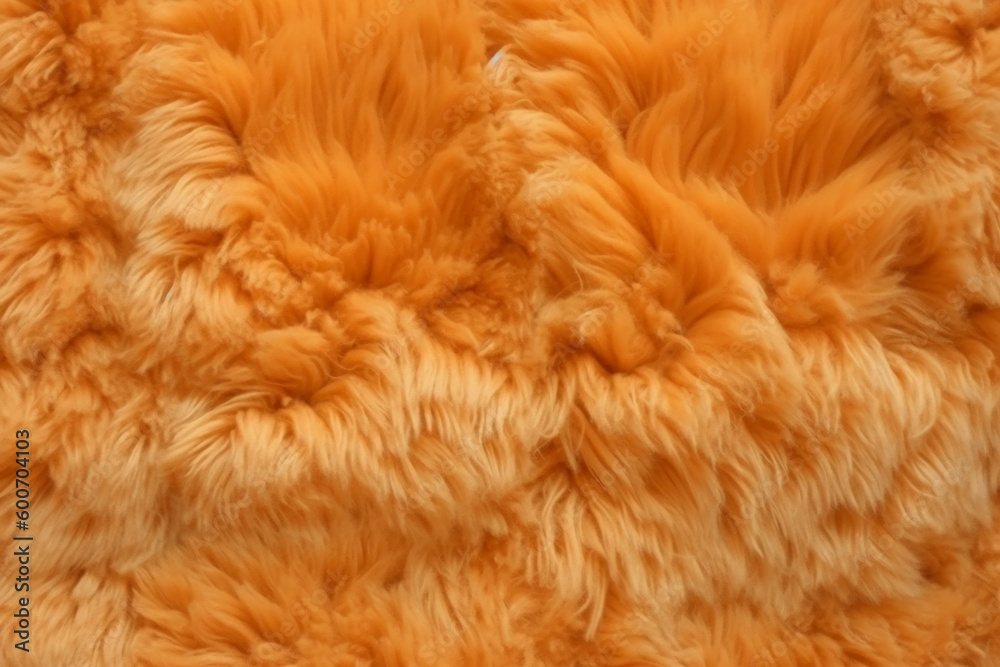 Very peri orange color sheep fur sheepskin rug background Wool texture. AI generative - obrazy, fototapety, plakaty 