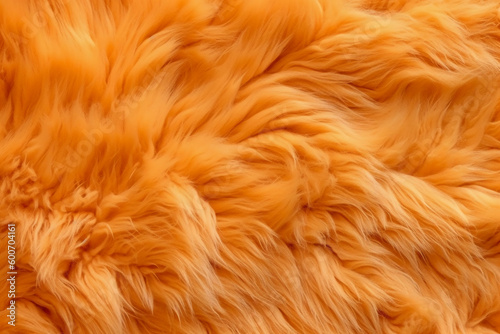 Very peri orange color sheep fur sheepskin rug background Wool texture. AI generative