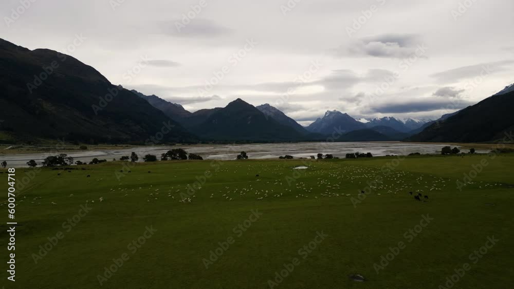 Land of lakes and mountain in New Zealand, aerial drone forward view Land of lakes and mountain in New Zealand, aerial drone forward view