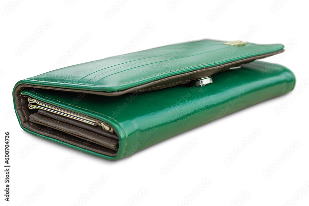Side view of a green wallet. Isolated transparent background.
Side view of a green wallet. Isolated transparent background.