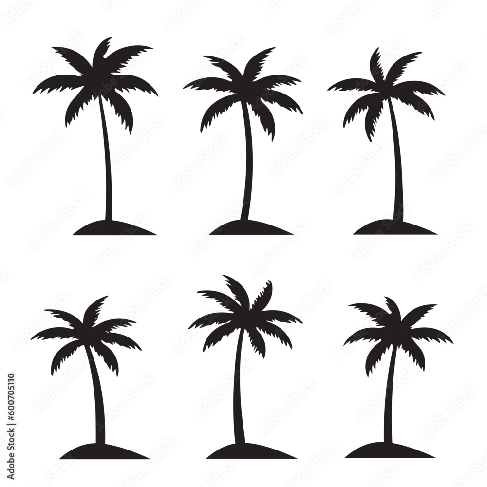 Black palm tree set vector illustration on white background silhouette art black white	
