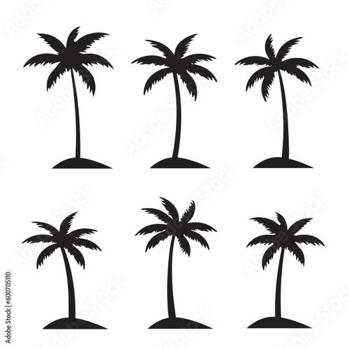 Black palm tree set vector illustration on white background silhouette art black white  