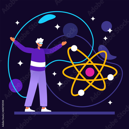 Virtual reality. Male character in virtual glasses contemplates universe