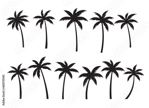 Black palm tree set vector illustration on white background silhouette art black white  