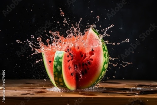 Fresh watermelon exploding pieces. Generate Ai