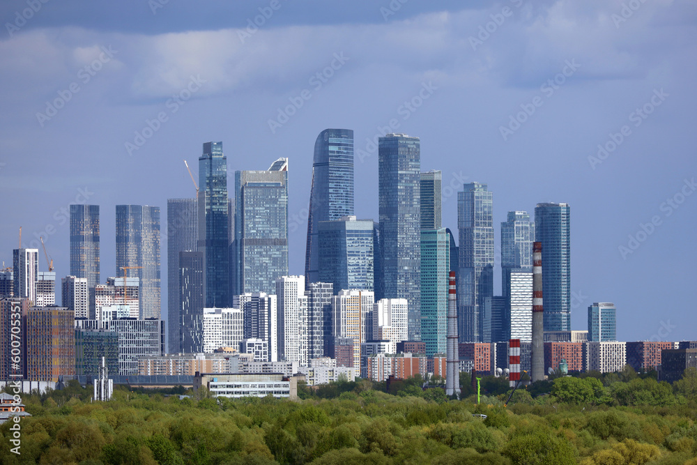 Obraz premium View to skyscrapers of Moscow city in spring. Futuristic cityscape, concept of russian economy and real estate