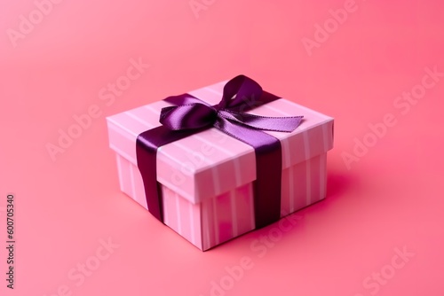 Gift box with satin ribbon on colorful background