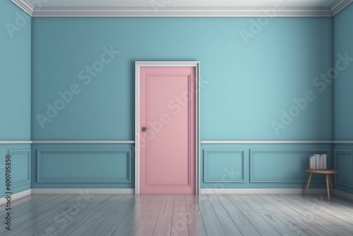 Pink door blue wall. Generate Ai