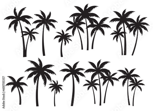 Black palm tree set vector illustration on white background silhouette art black white	
