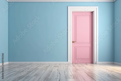 Pink door blue wall room. Generate Ai