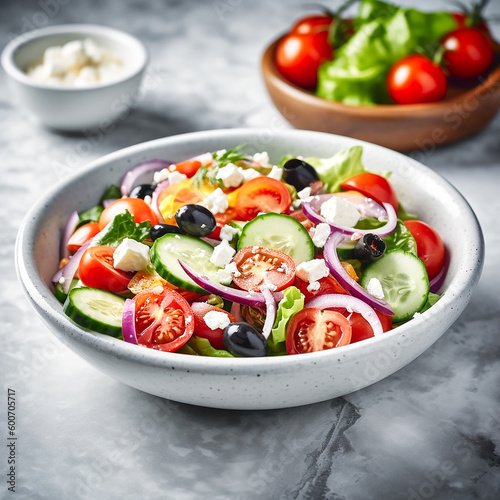 Greek salads with tomato and feta cheese. AI generativ.
