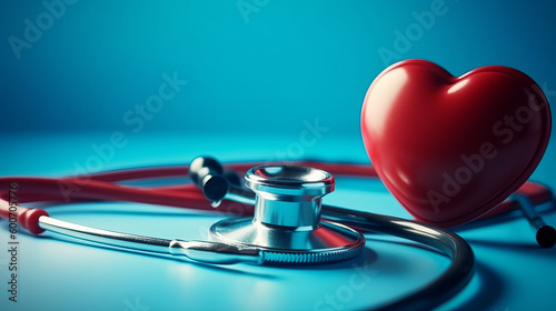 Red heart and stethoscope. Illustration AI Generative.
