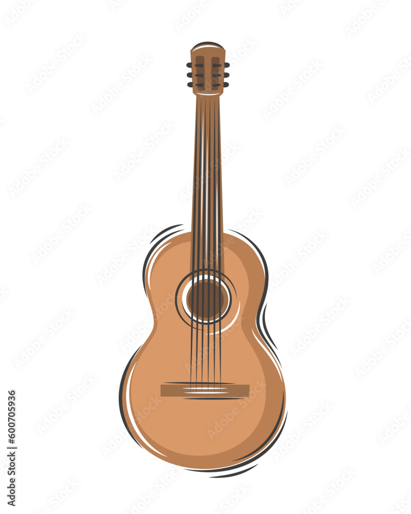 Guitar icon. Acoustic musical instrument Isolated on white background. Vector illustration.