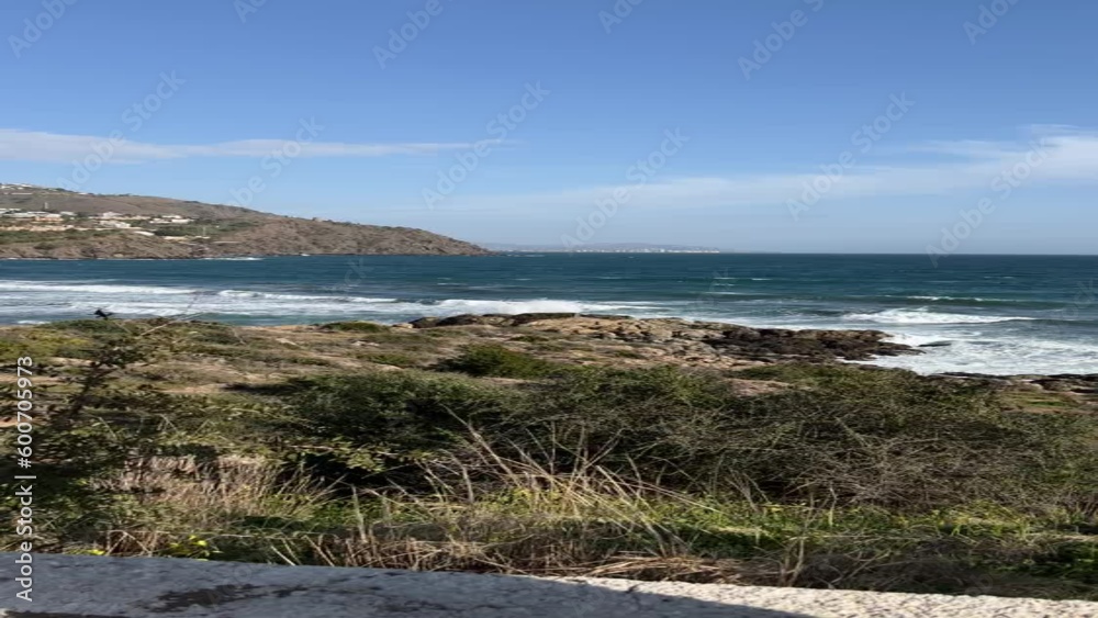 View of sea and beach in Almunecar, Granada, Spain. Vertical video View of sea and beach in Almunecar, Granada, Spain. Vertical video