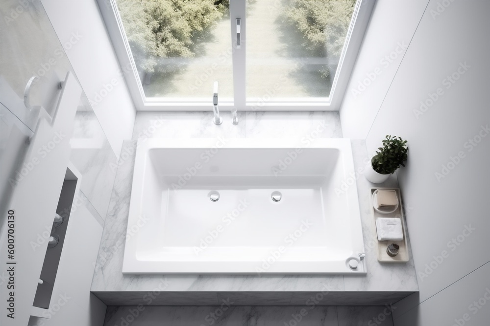 nobody house apartment interior white home room indoor window tub design. Generative AI. nobody house apartment interior white home room indoor window tub design. Generative AI.