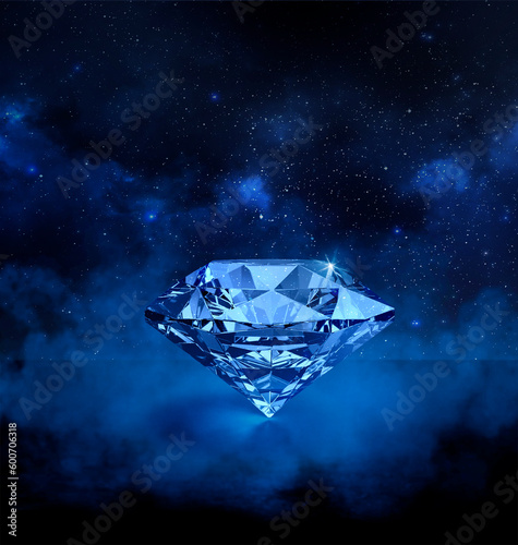 Dazzling diamond on stars background and smoke © Retouch man