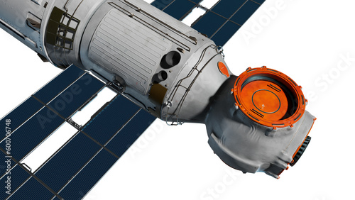 illustration with an artificial earth satellite on the theme of space industry technology