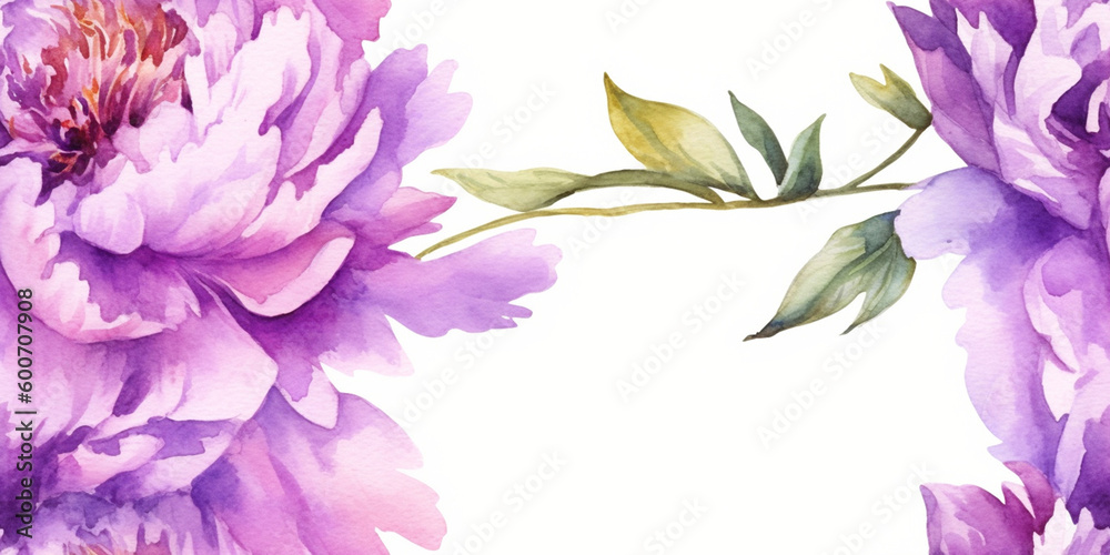 Watercolour Seamless Surface Pattern Tile: Bright Pink & Purple Modern Delicate Peony Peonies Floral  Pattern on White Isolated Background: Textiles, Wallpaper & Home Decor. Generative AI.